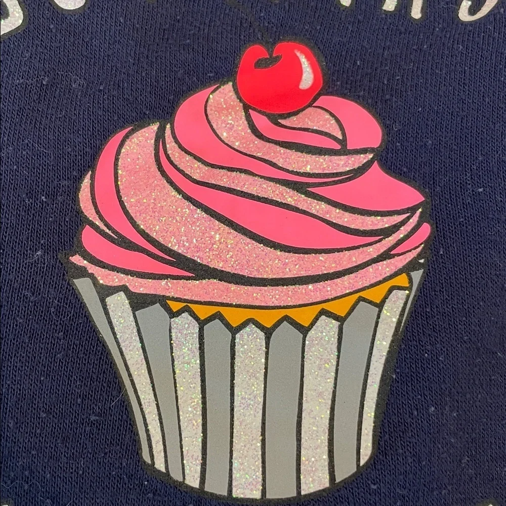 Justice Navy Long Sleeve Tee with Cupcake Graphic
